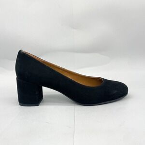 Margaux Womens 37.5M 7.5 The Heel Pump Shoes Black Suede Round Toe Slip On